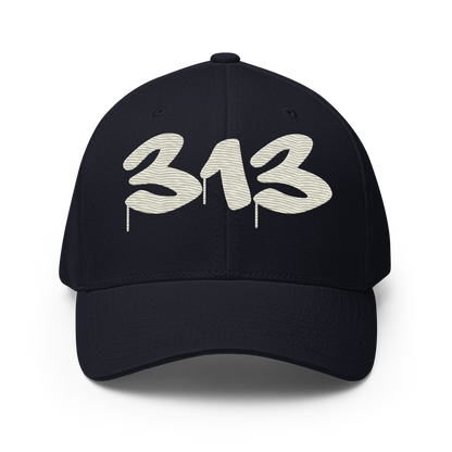 Detroit '313' Fitted Baseball Cap (Tag Font) | Ivory White