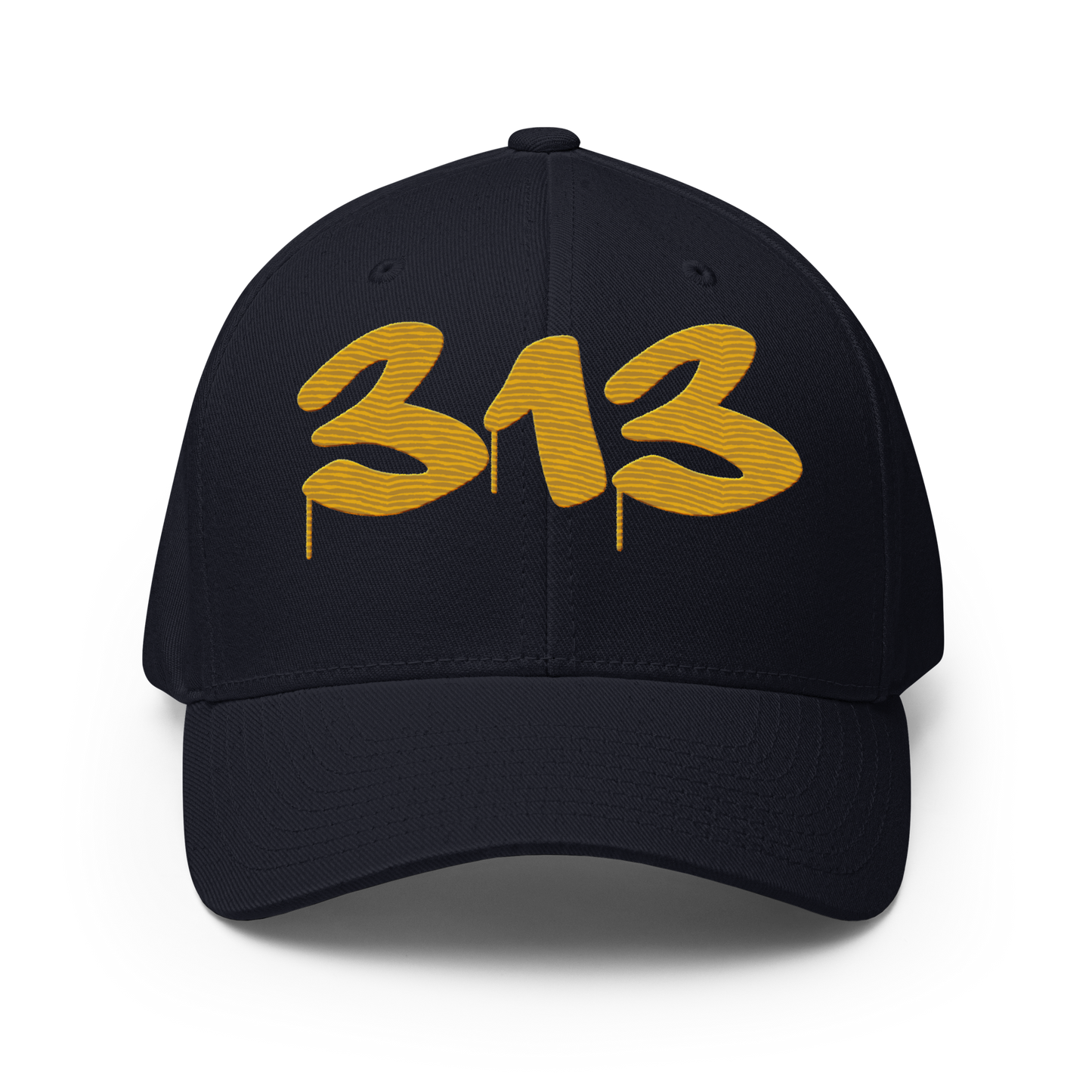 Detroit '313' Fitted Baseball Cap (Tag Font) | Gold