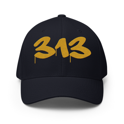 Detroit '313' Fitted Baseball Cap (Tag Font) | Gold