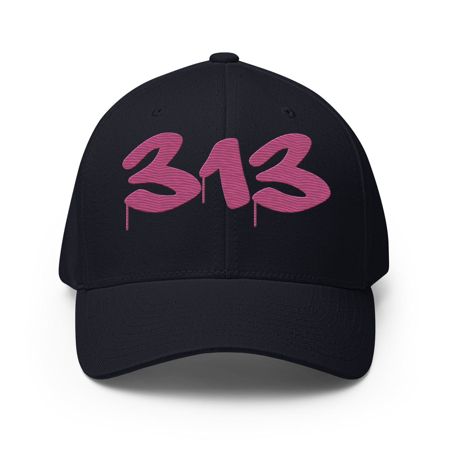 Detroit '313' Fitted Baseball Cap (Tag Font) | Apple Blossom Pink