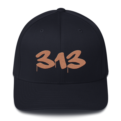 Detroit '313' Fitted Baseball Cap (Tag Font) | Copper