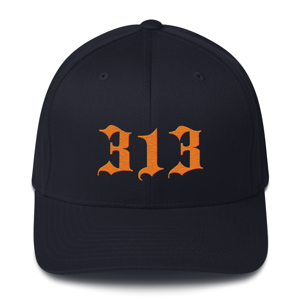 Detroit '313' Fitted Baseball Cap (Old English) | Orange