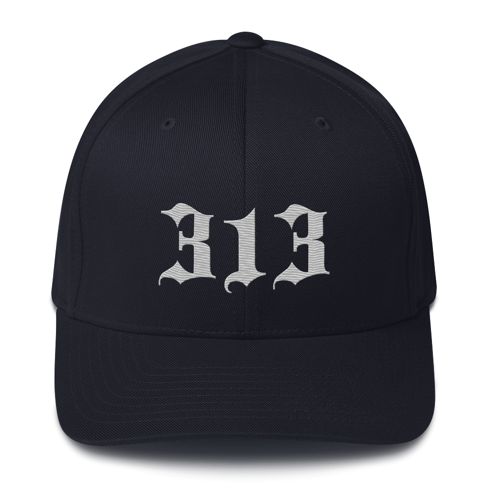 Detroit '313' Fitted Baseball Cap (Old English) | Platinum