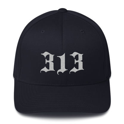 Detroit '313' Fitted Baseball Cap (Old English) | Platinum