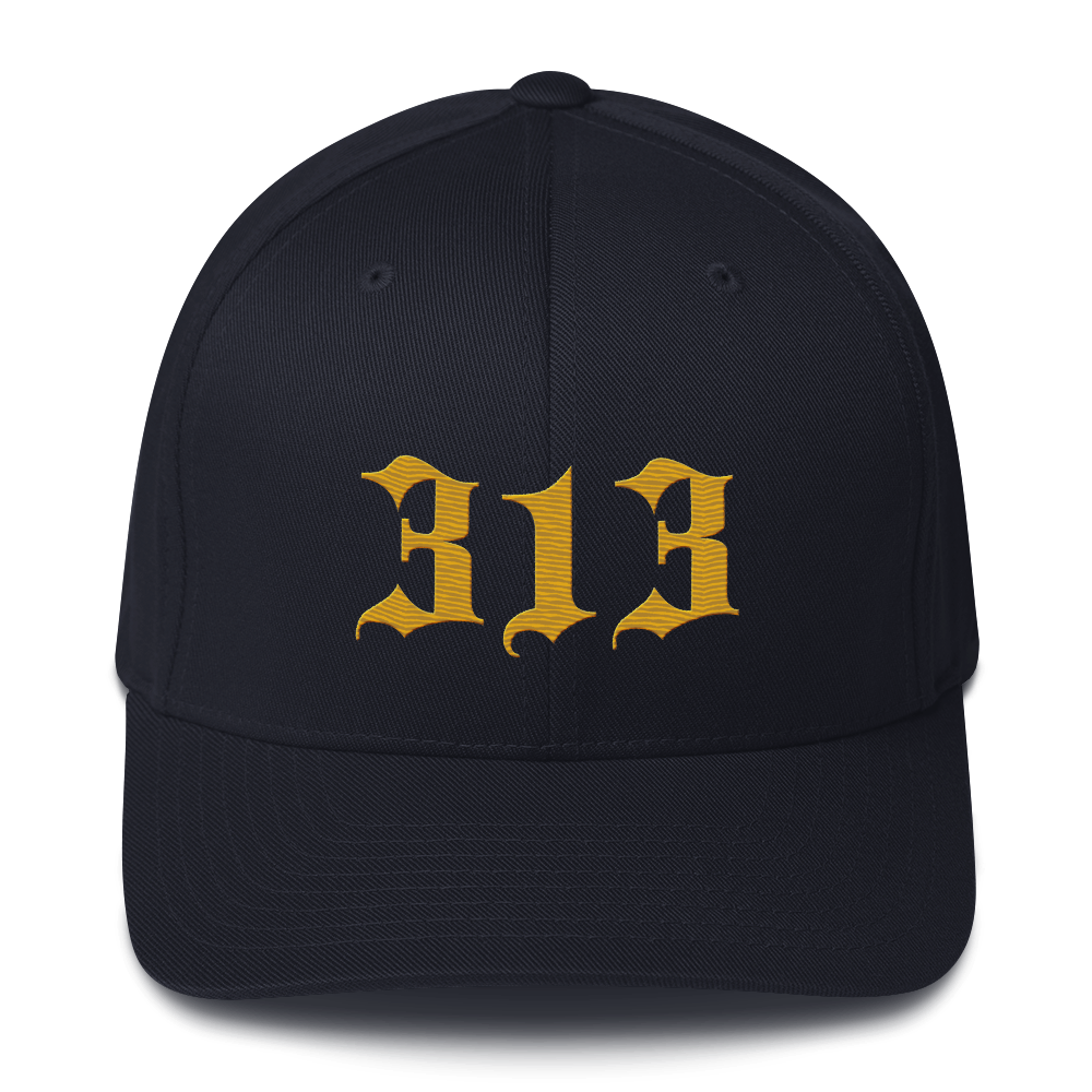 Detroit '313' Fitted Baseball Cap (Old English) | Gold