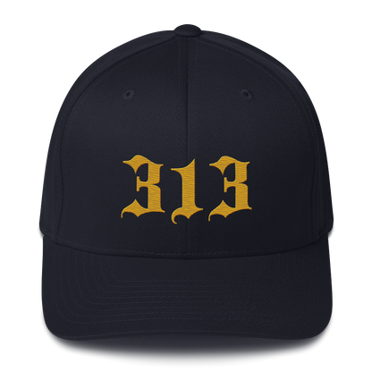 Detroit '313' Fitted Baseball Cap (Old English) | Gold