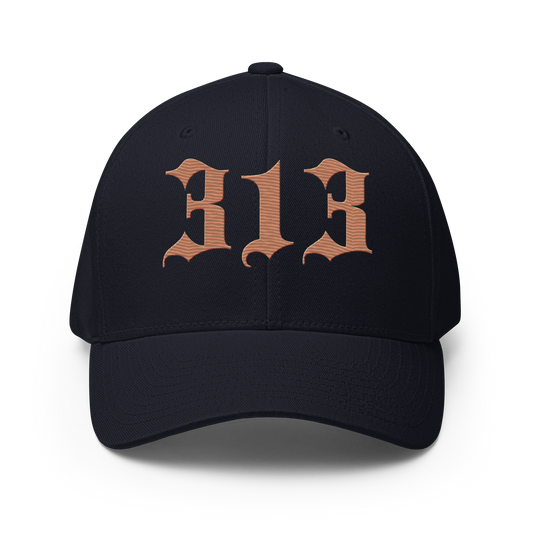 Detroit '313' Fitted Baseball Cap (Old English) | Copper