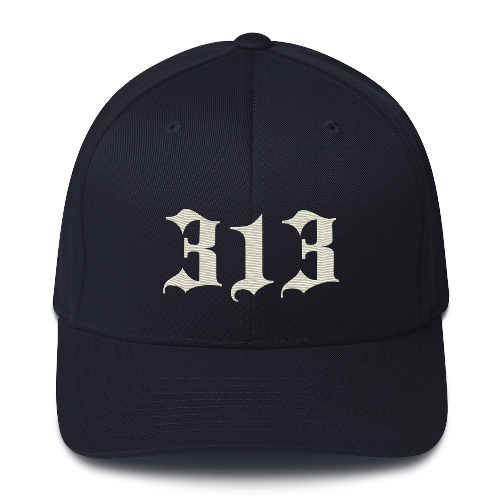 Detroit '313' Fitted Baseball Cap (Old English) | Ivory White