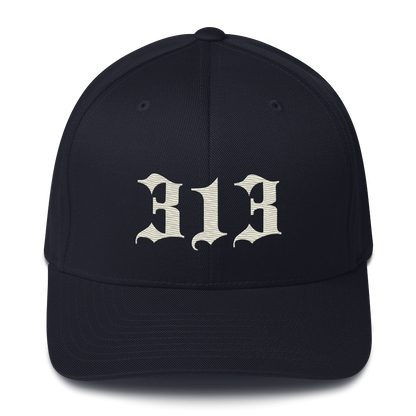 Detroit '313' Fitted Baseball Cap (Old English) | Ivory White