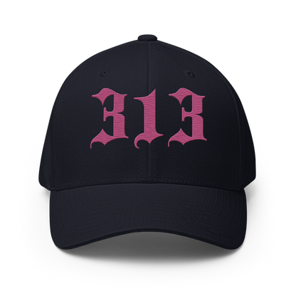 Detroit '313' Fitted Baseball Cap (Old English) | Apple Blossom Pink