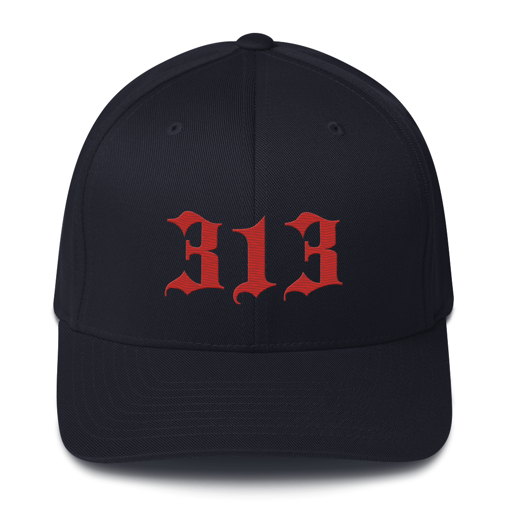 Detroit '313' Fitted Baseball Cap (Old English) | Alfform Red