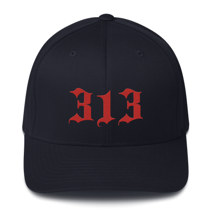 Detroit '313' Fitted Baseball Cap (Old English) | Alfform Red