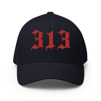 Detroit '313' Fitted Baseball Cap (Old English) | Alfform Red