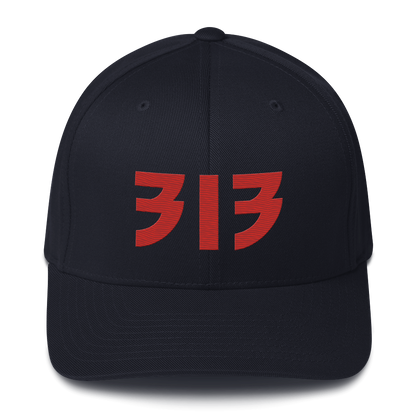 Detroit '313' Fitted Baseball Cap (Glam Font) | Alliform Red