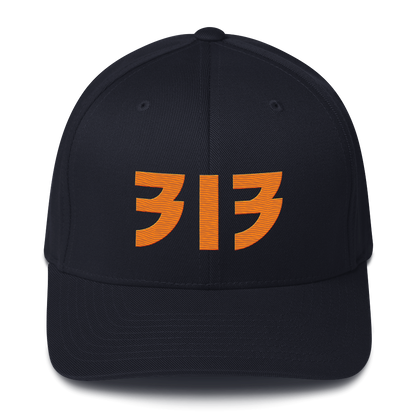 Detroit '313' Fitted Baseball Cap (Glam Font) | Orange