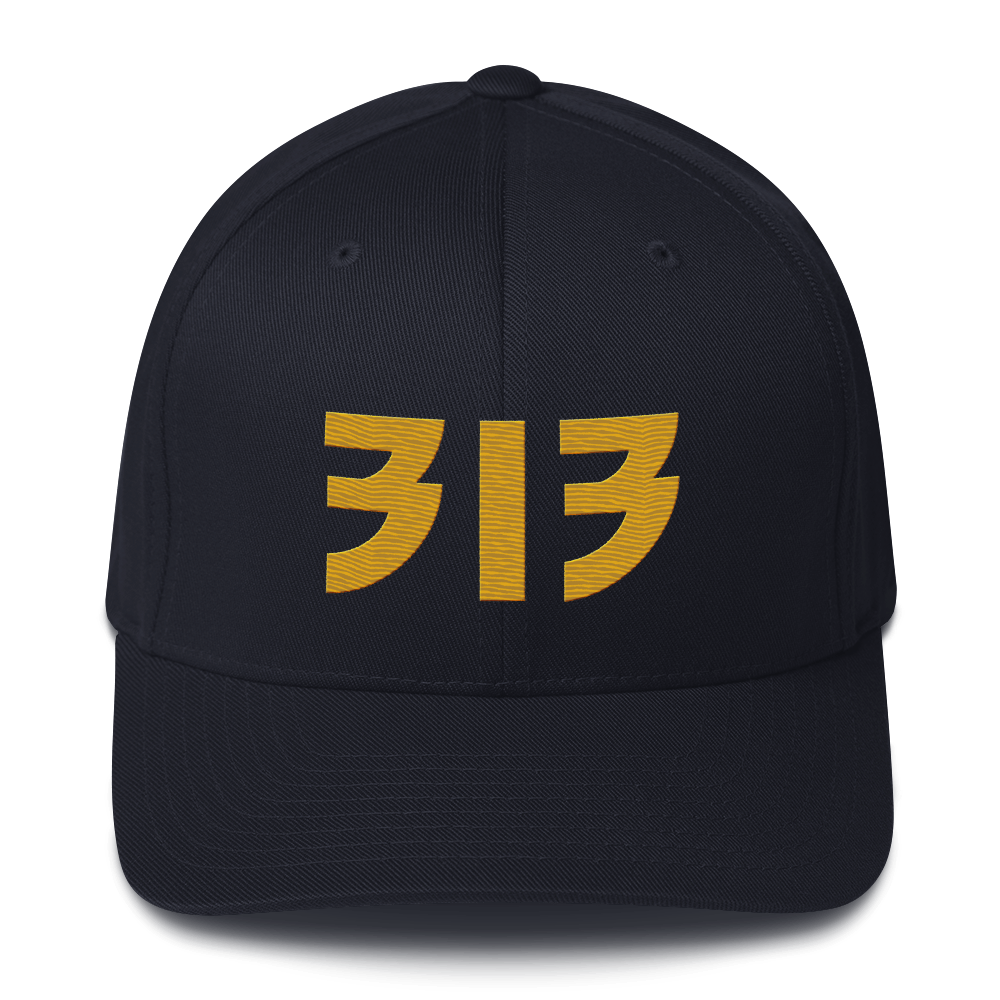 Detroit '313' Fitted Baseball Cap (Glam Font) | Gold