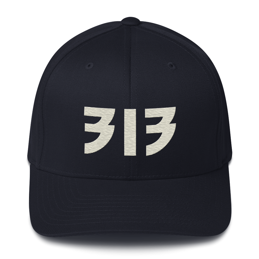 Detroit '313' Fitted Baseball Cap (Glam Font) | Ivory White