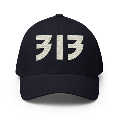 Detroit '313' Fitted Baseball Cap (Glam Font) | Ivory White