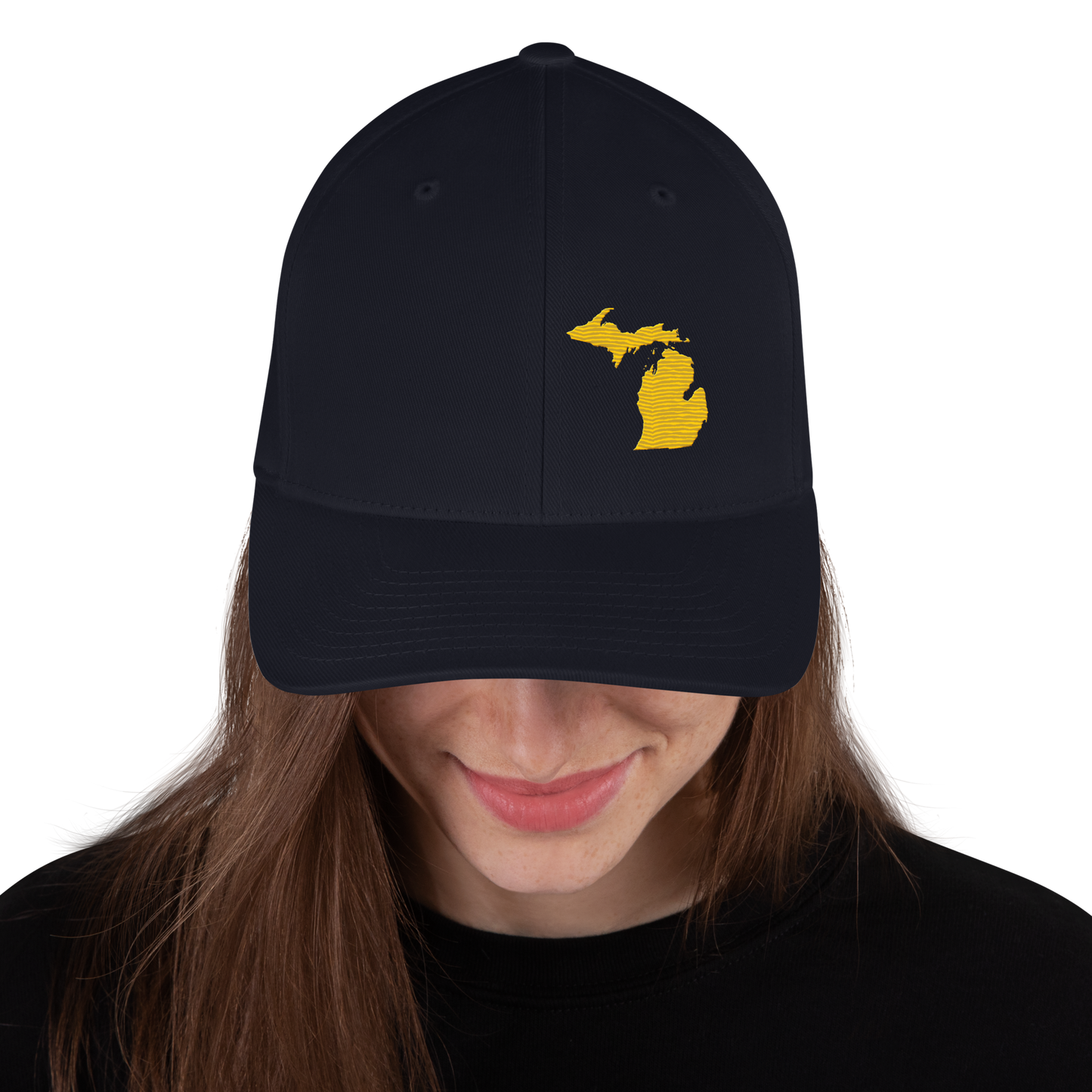 Michigan Fitted Baseball Cap | Maize Outline