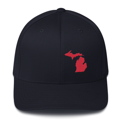 Michigan Fitted Baseball Cap | Lighthouse Red Outline