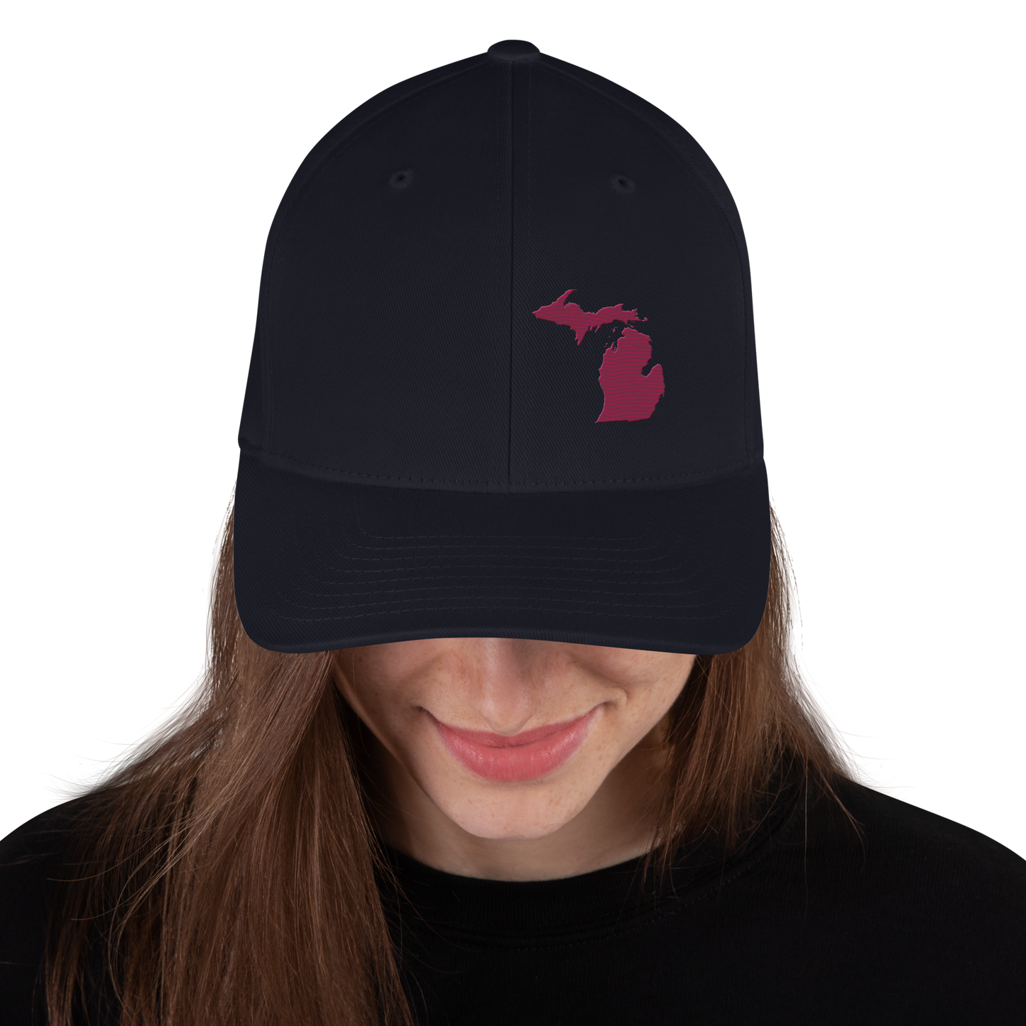 Michigan Fitted Baseball Cap | Ruby Red Outline