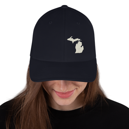 Michigan Fitted Baseball Cap | Ivory White Outline