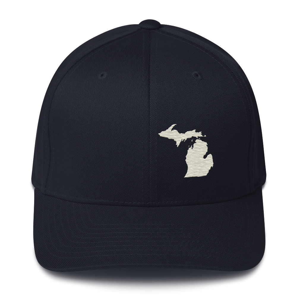 Michigan Fitted Baseball Cap | Ivory White Outline