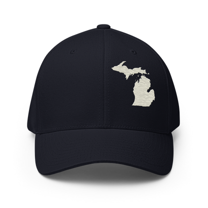 Michigan Fitted Baseball Cap | Ivory White Outline