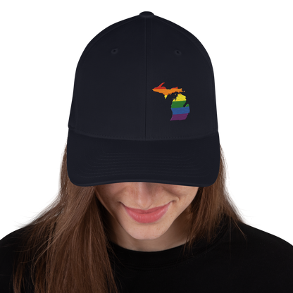 Michigan Fitted Baseball Cap | Rainbow Pride Outline