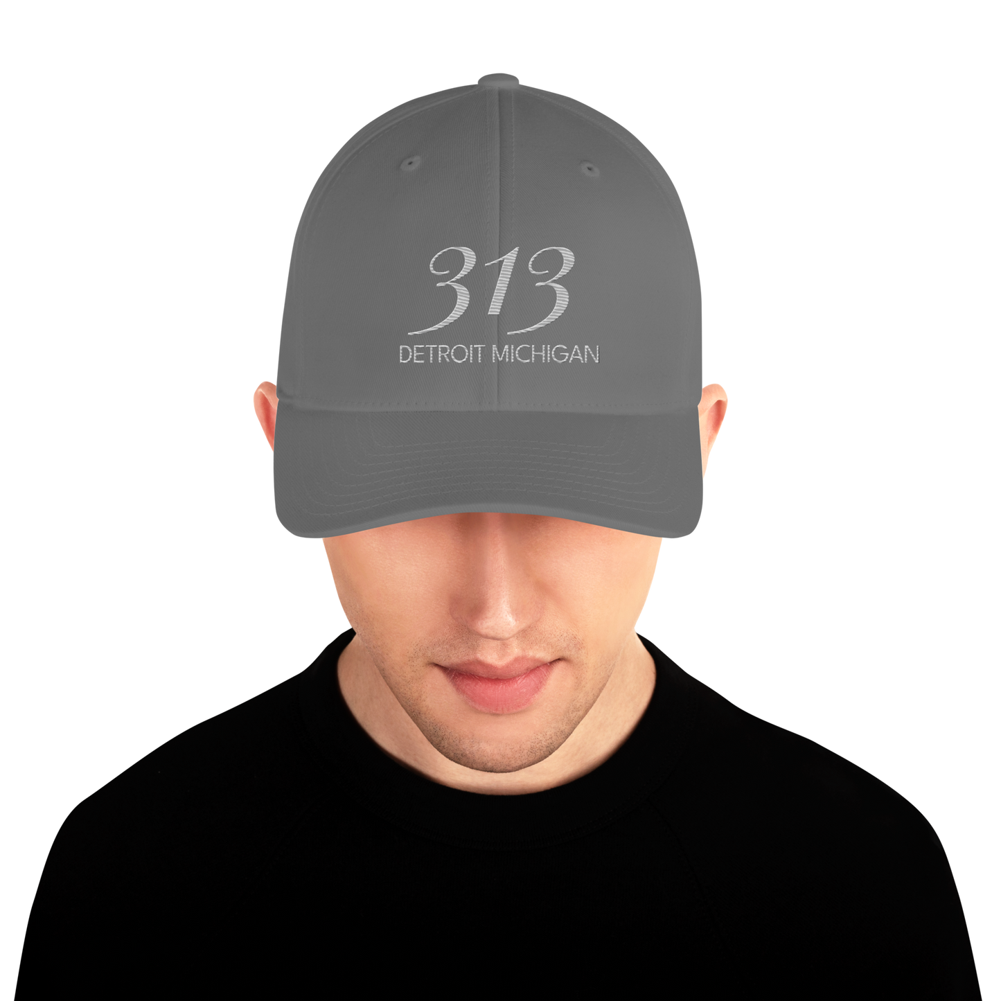 '313 Detroit Michigan' Fitted Baseball Cap | Platinum