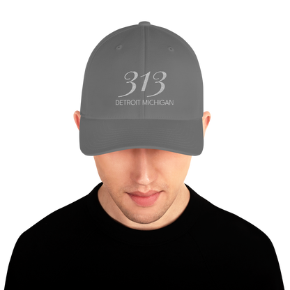 '313 Detroit Michigan' Fitted Baseball Cap | Platinum