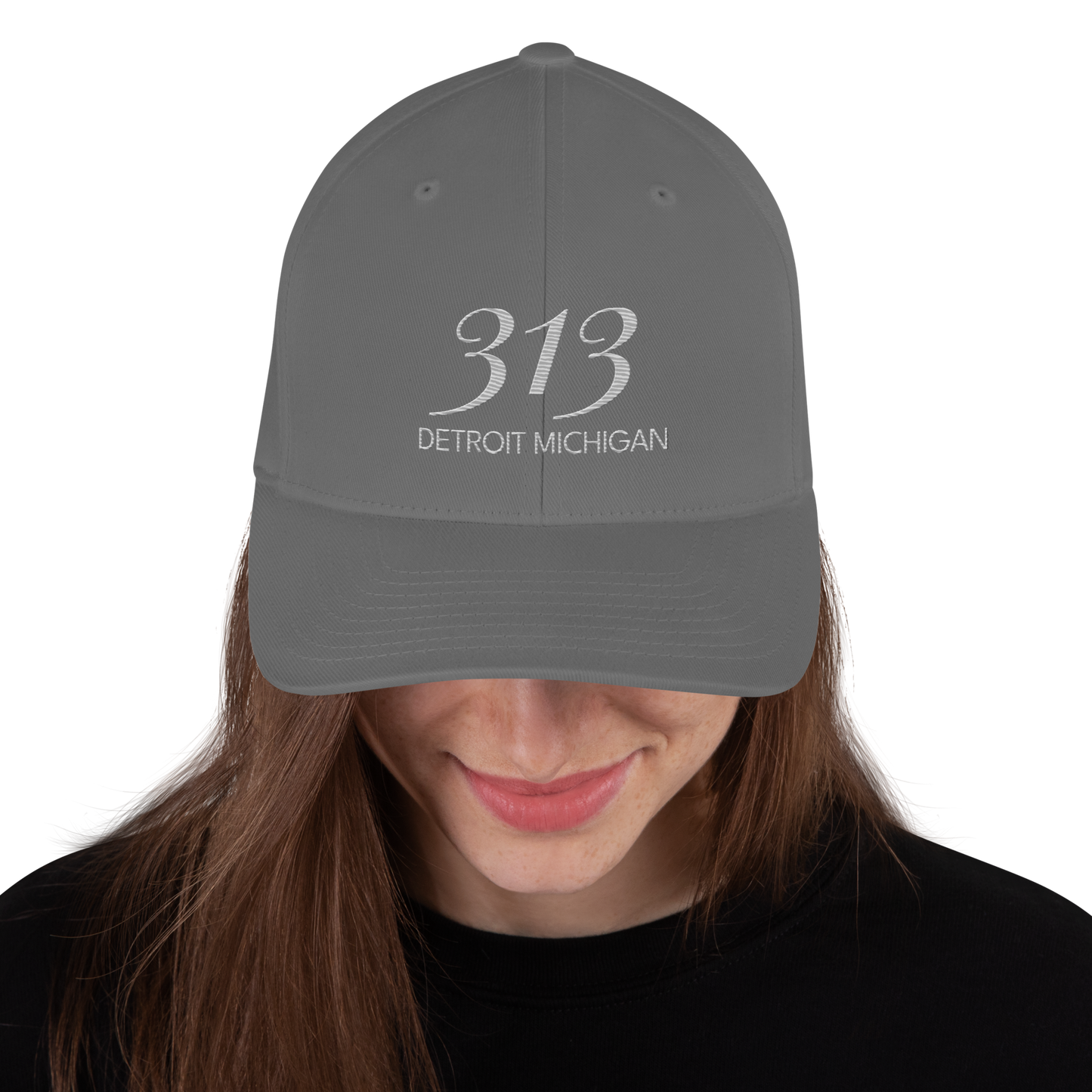 '313 Detroit Michigan' Fitted Baseball Cap | Platinum