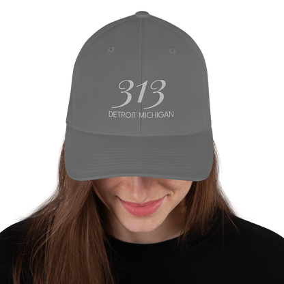 '313 Detroit Michigan' Fitted Baseball Cap | Platinum