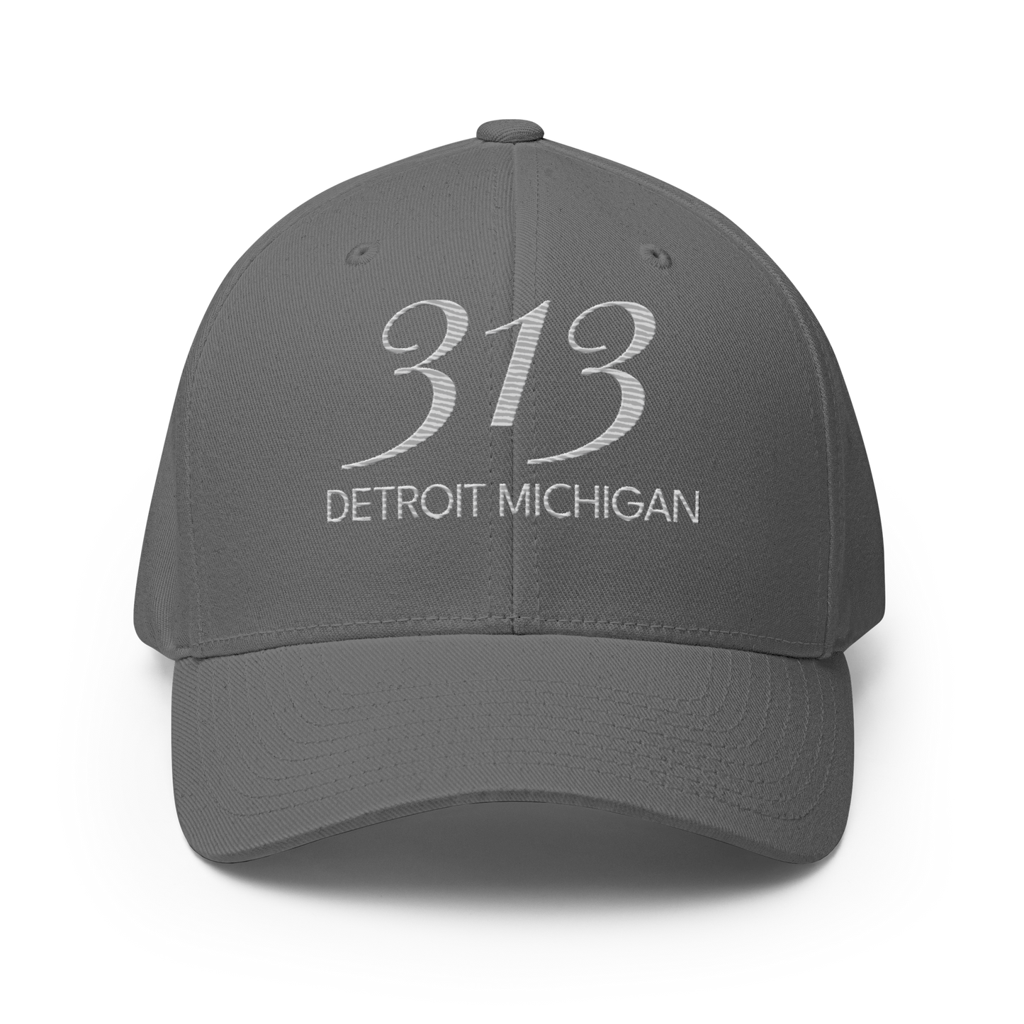 '313 Detroit Michigan' Fitted Baseball Cap | Platinum