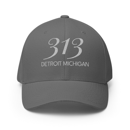 '313 Detroit Michigan' Fitted Baseball Cap | Platinum