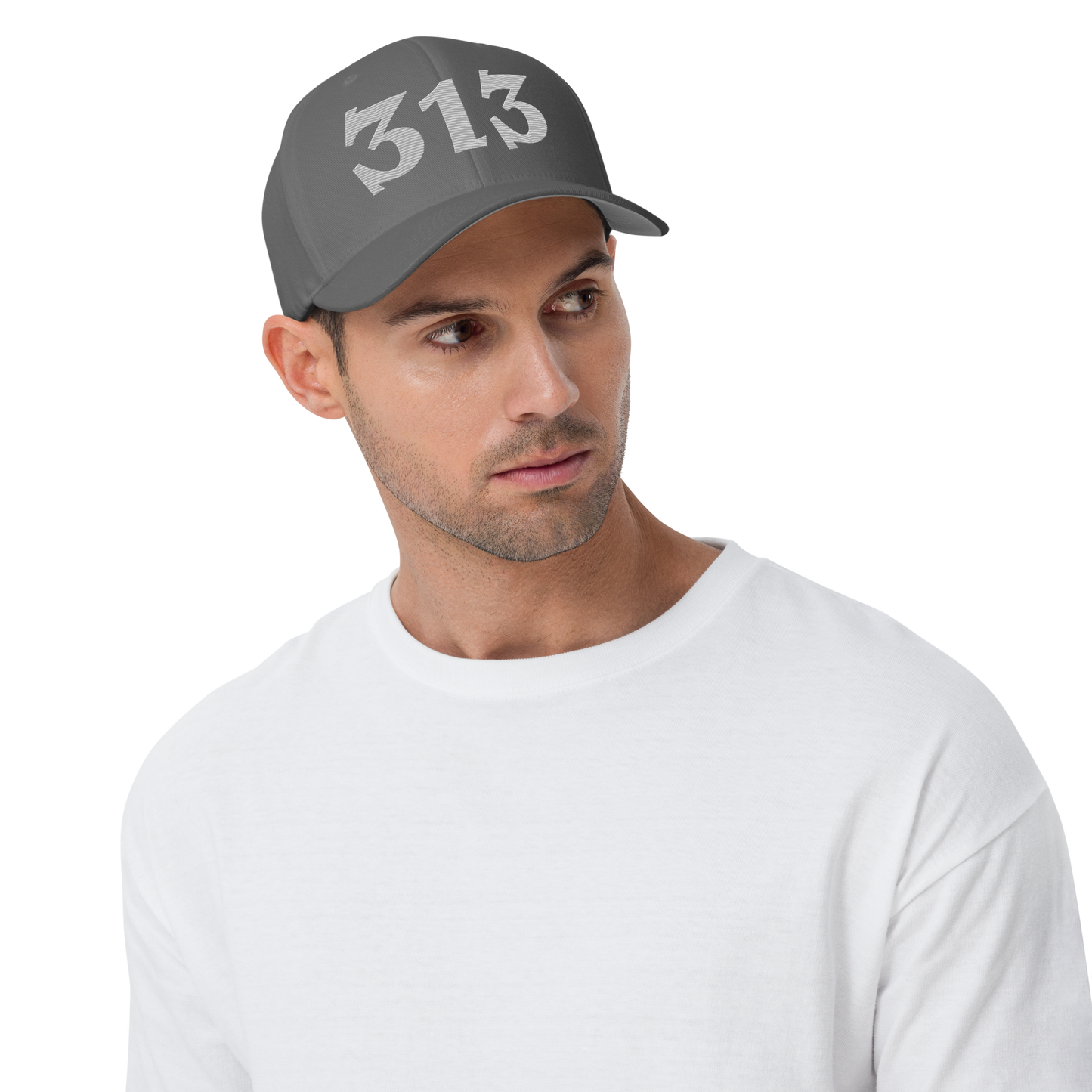 Detroit '313' Fitted Baseball Cap (Angry Font) | Platinum