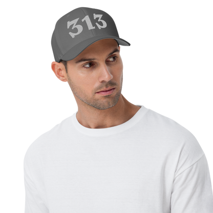 Detroit '313' Fitted Baseball Cap (Angry Font) | Platinum