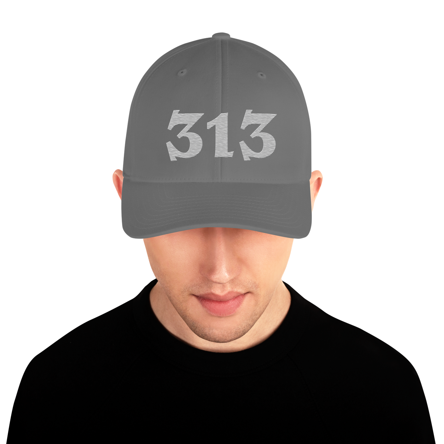 Detroit '313' Fitted Baseball Cap (Angry Font) | Platinum