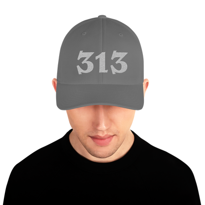 Detroit '313' Fitted Baseball Cap (Angry Font) | Platinum