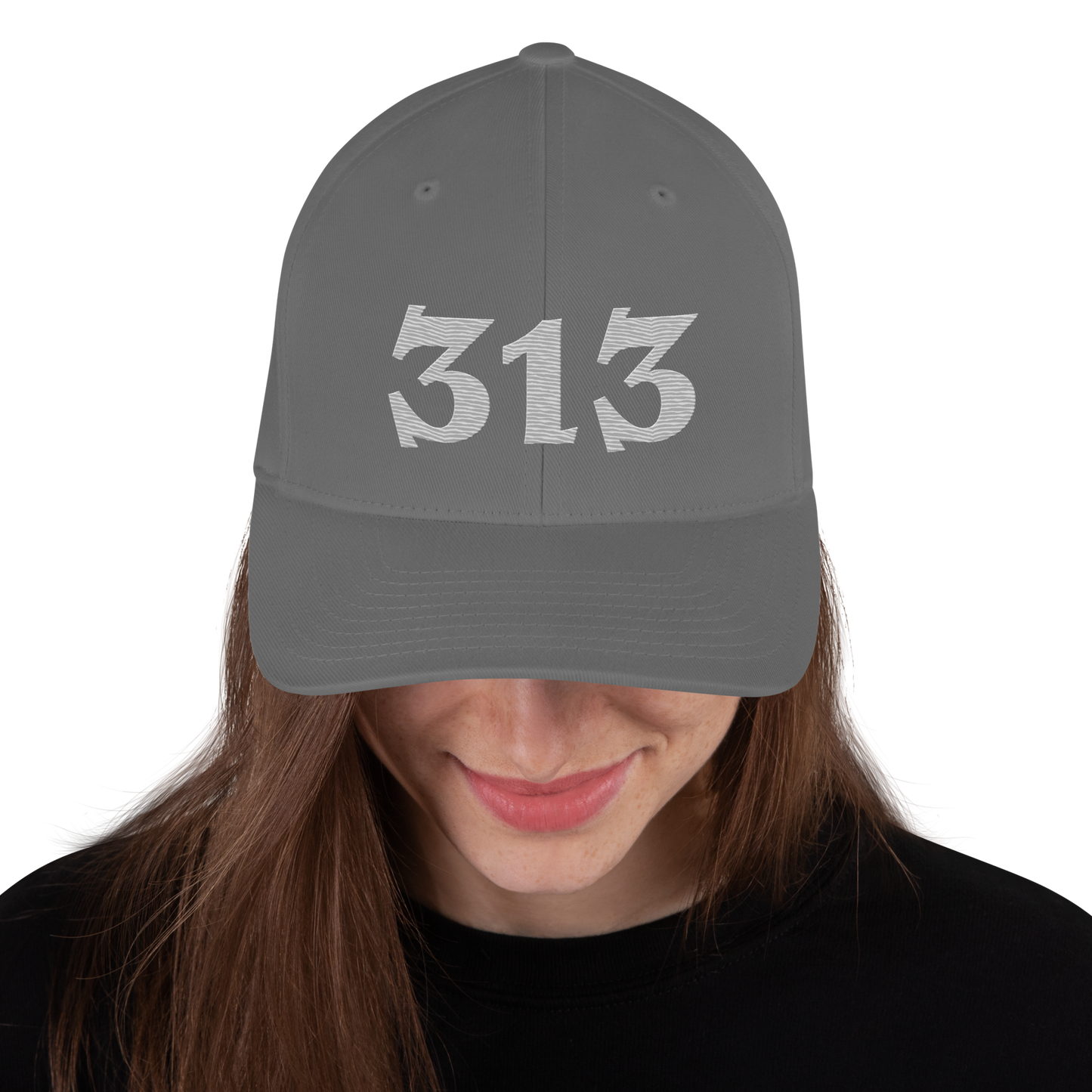 Detroit '313' Fitted Baseball Cap (Angry Font) | Platinum