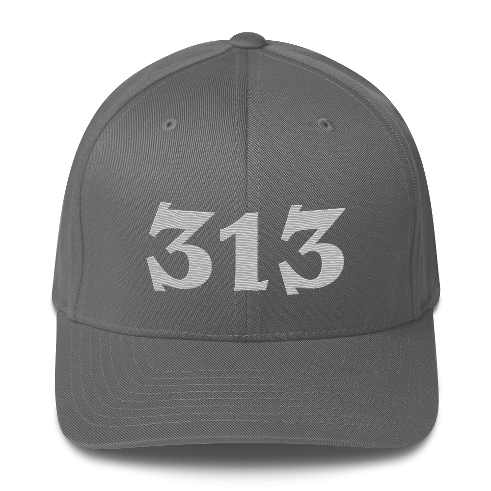 Detroit '313' Fitted Baseball Cap (Angry Font) | Platinum