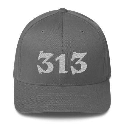 Detroit '313' Fitted Baseball Cap (Angry Font) | Platinum