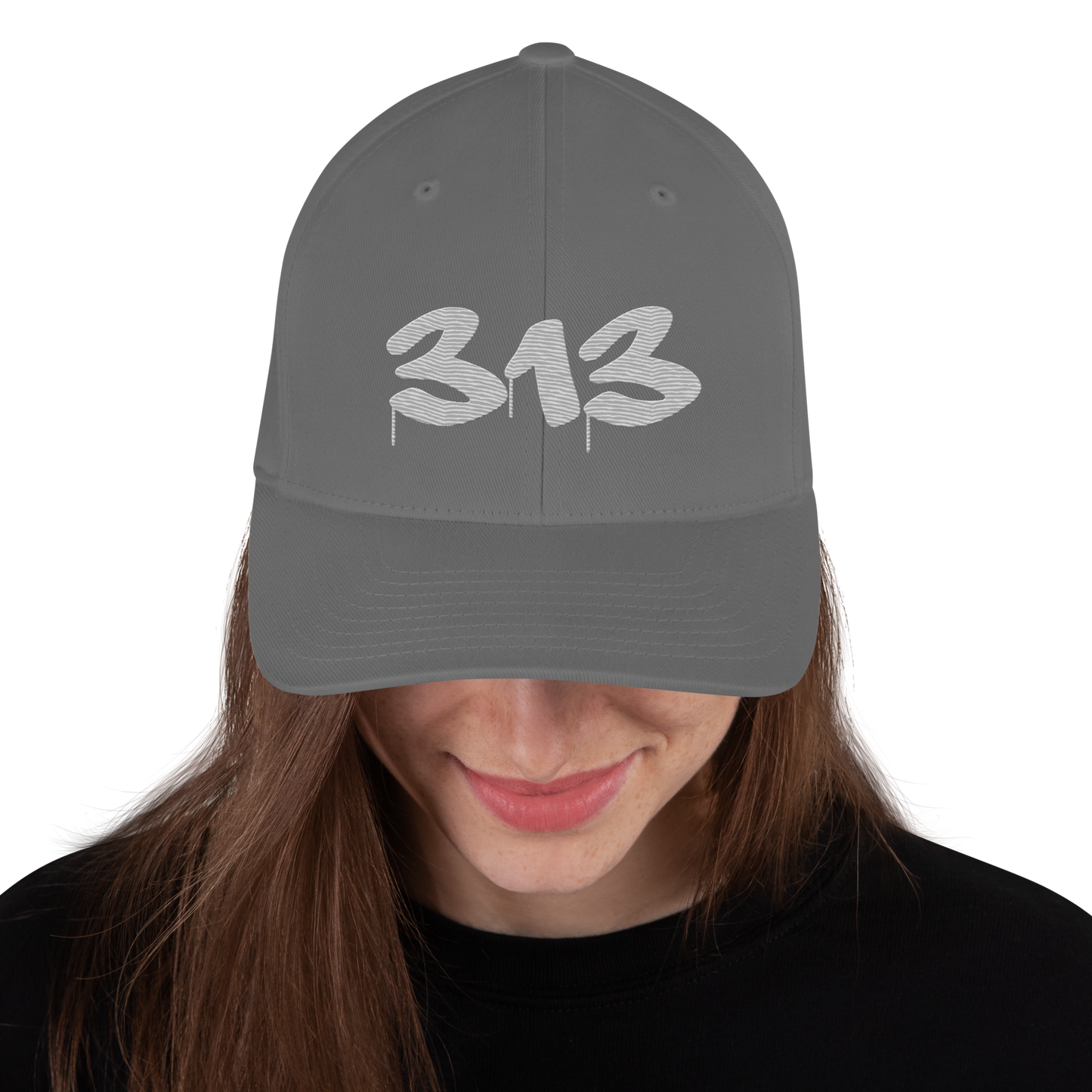 Detroit '313' Fitted Baseball Cap (Tag Font) | Platinum