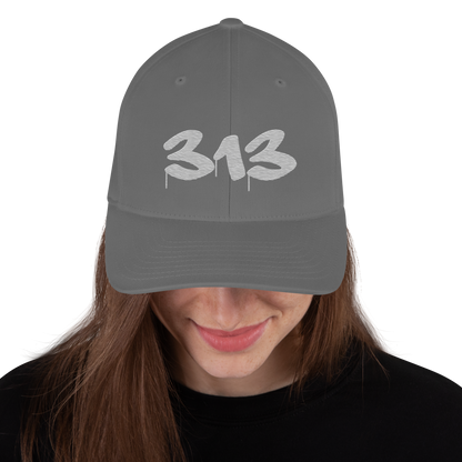 Detroit '313' Fitted Baseball Cap (Tag Font) | Platinum