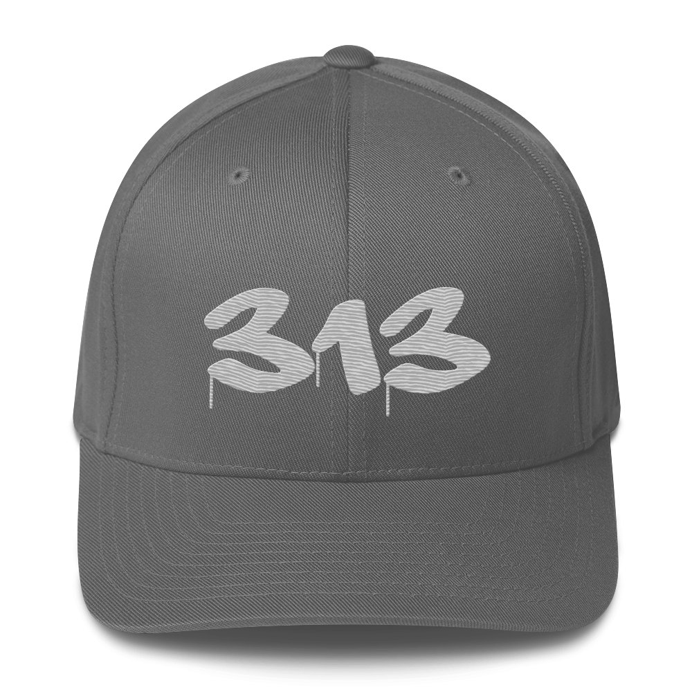 Detroit '313' Fitted Baseball Cap (Tag Font) | Platinum