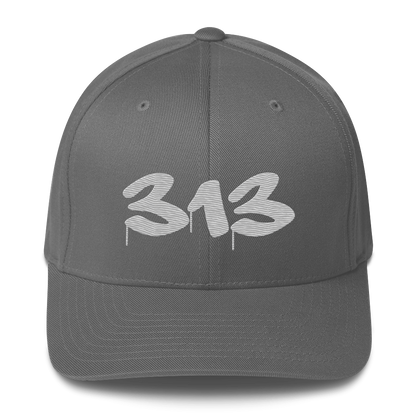 Detroit '313' Fitted Baseball Cap (Tag Font) | Platinum