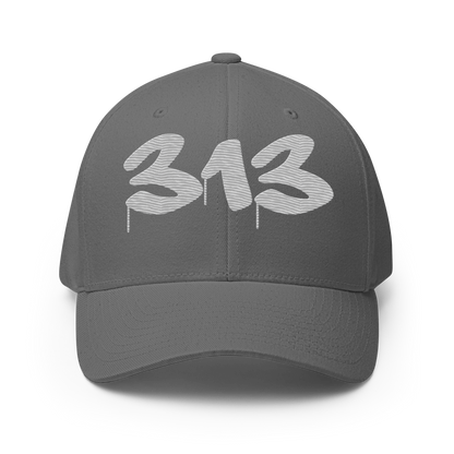 Detroit '313' Fitted Baseball Cap (Tag Font) | Platinum