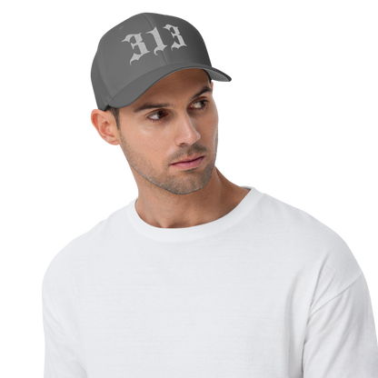 Detroit '313' Fitted Baseball Cap (Old English) | Platinum