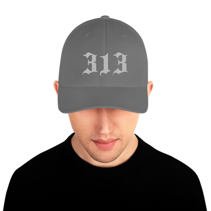 Detroit '313' Fitted Baseball Cap (Old English) | Platinum