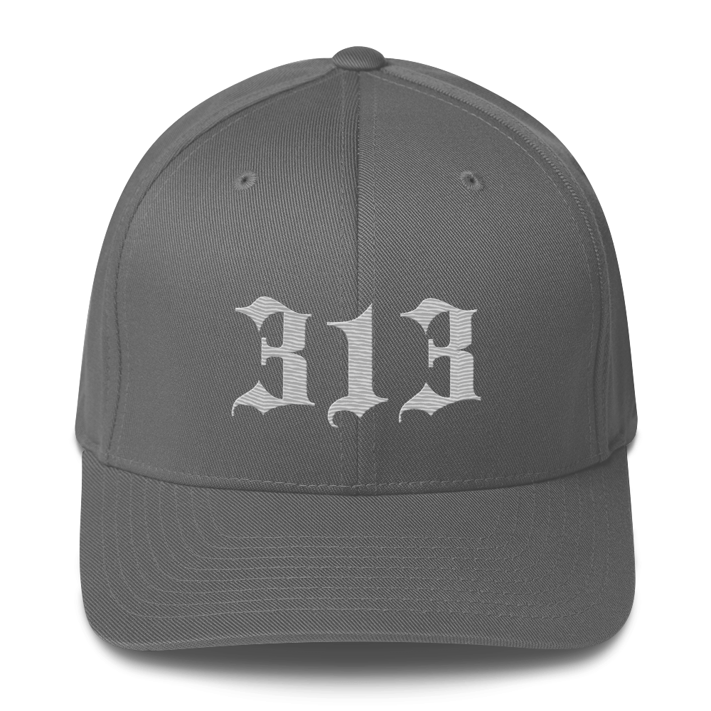 Detroit '313' Fitted Baseball Cap (Old English) | Platinum